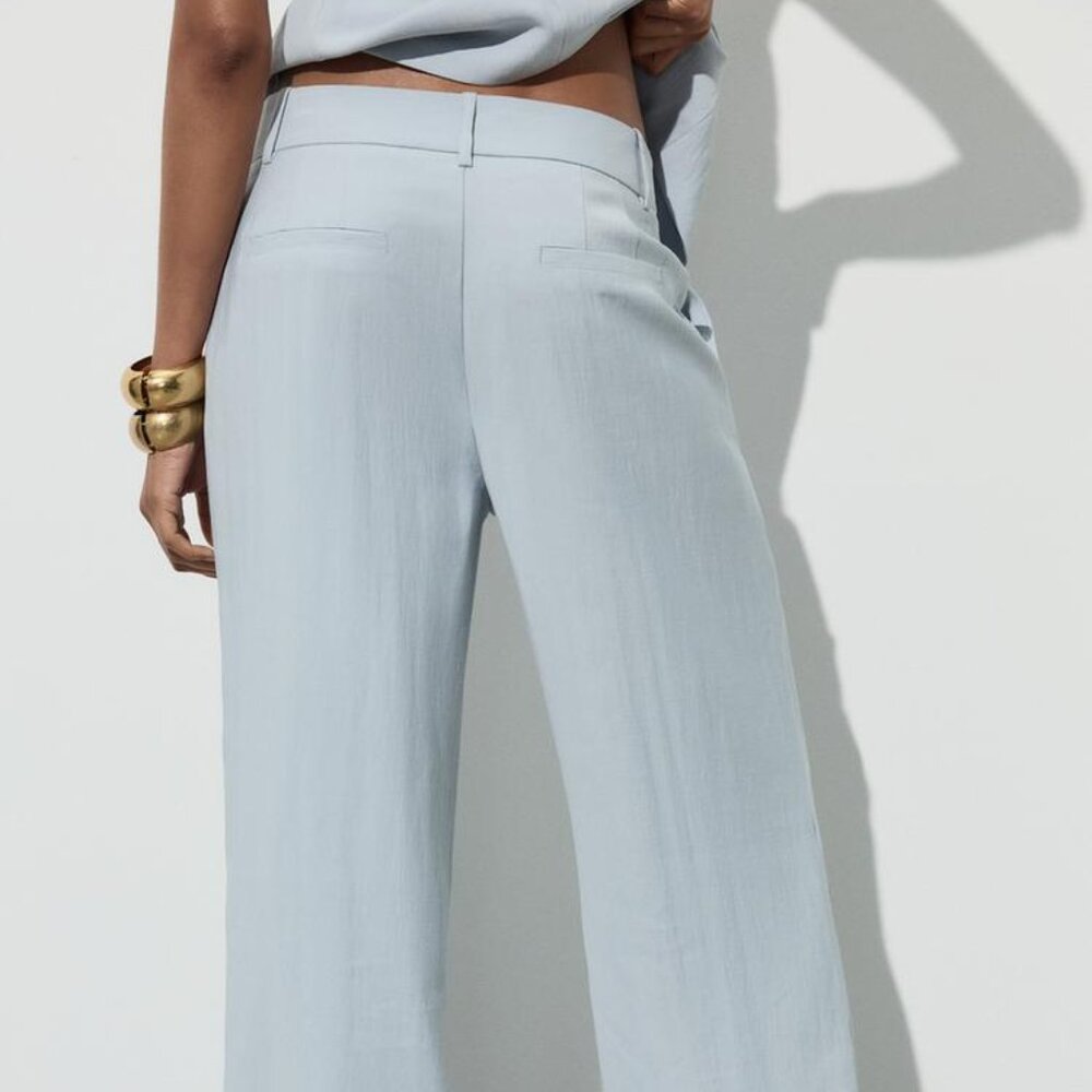 Zara Light Blue Beaded Belt Vest & High-Waisted Straight Leg Pants Co-Ord Set XS - Picture 7 of 16